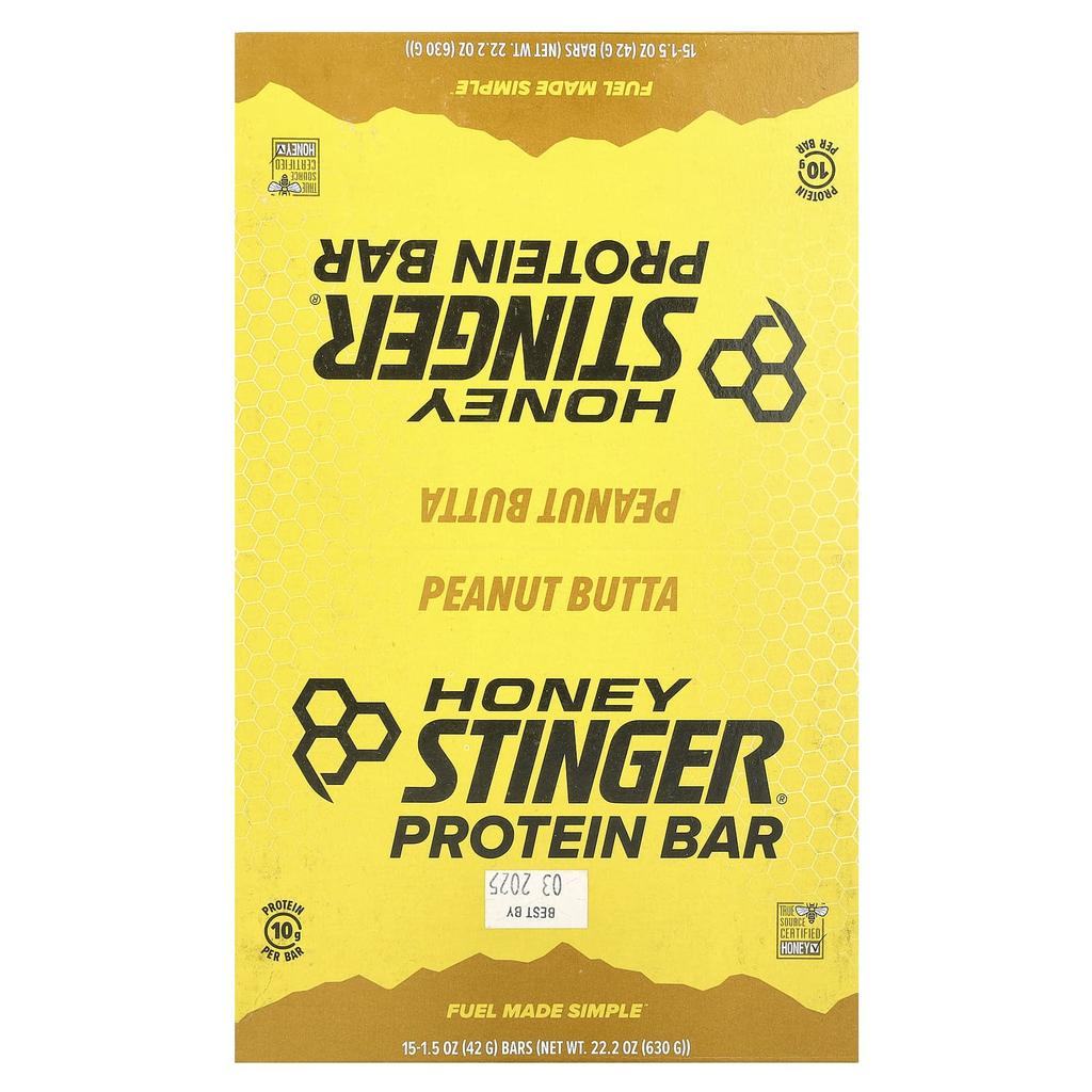 Honey Stinger, Protein Bar, Peanut Buta, 15 Bars, 42 G (1.5 Oz) Each