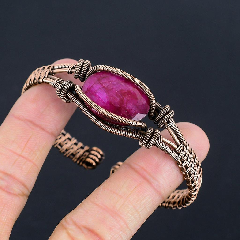 Ruby Bangle Gemstone Jewelry, 999 Copper Wire Wrapped Handmade Bangle, Latest Design Cuff Jewelry