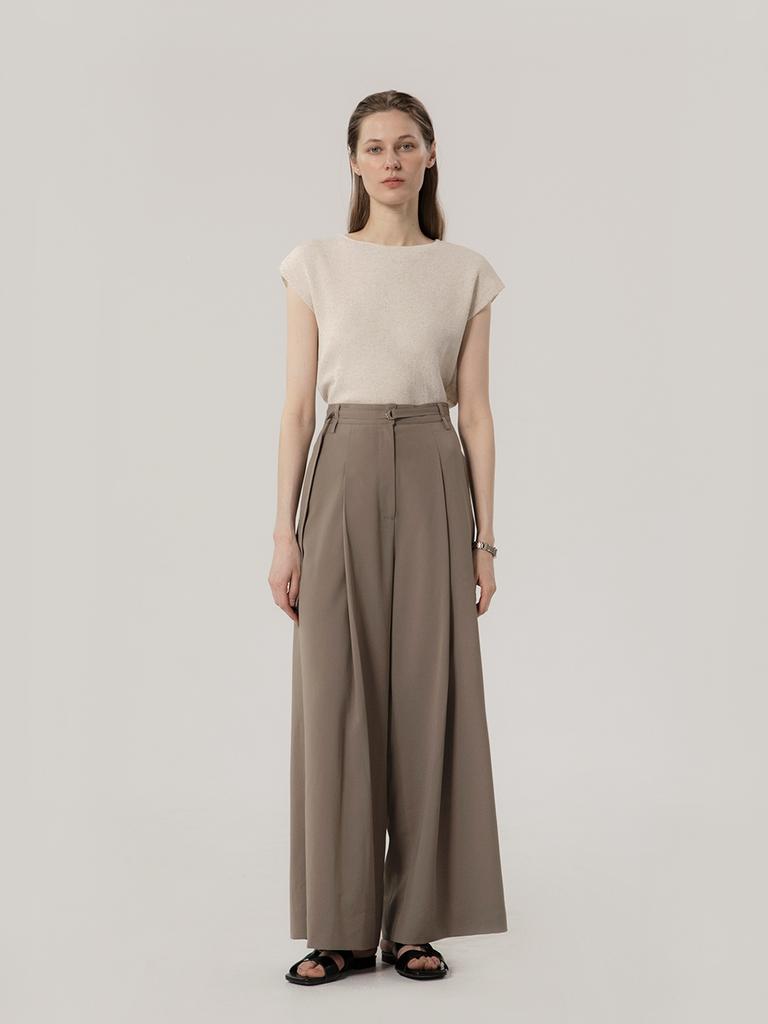 MOMET Knotting Belt Wide Pants Brown