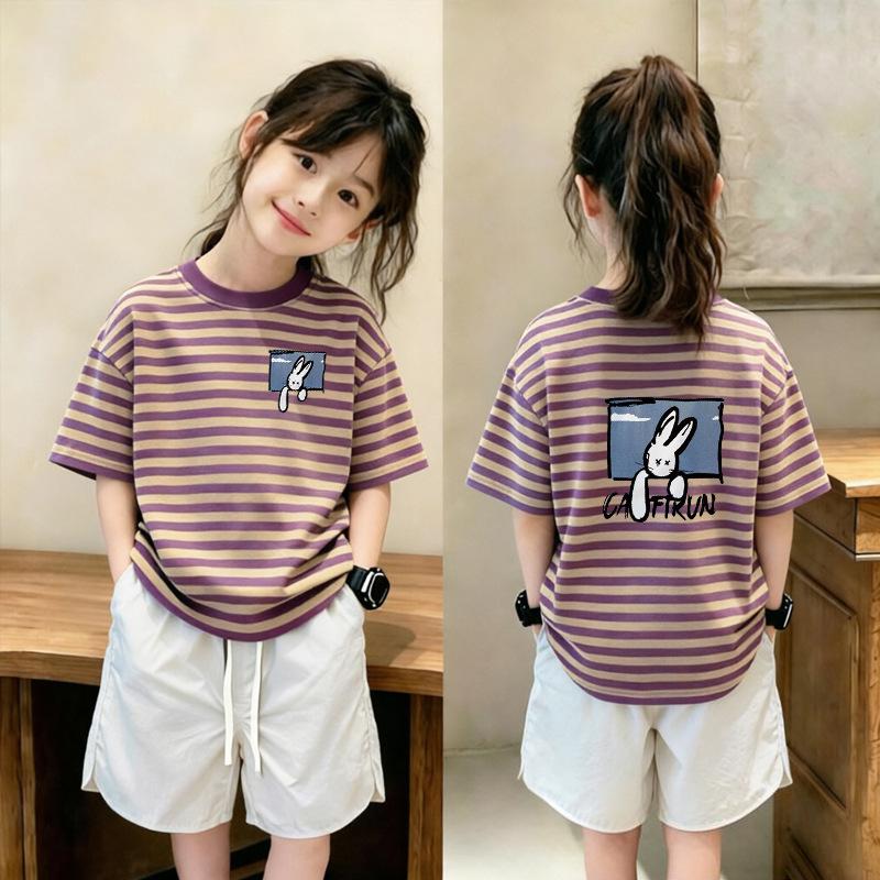 Модный комплект из коротких футболок в полоску для девочек 6-12 лет, свободный пэчворк летний топ