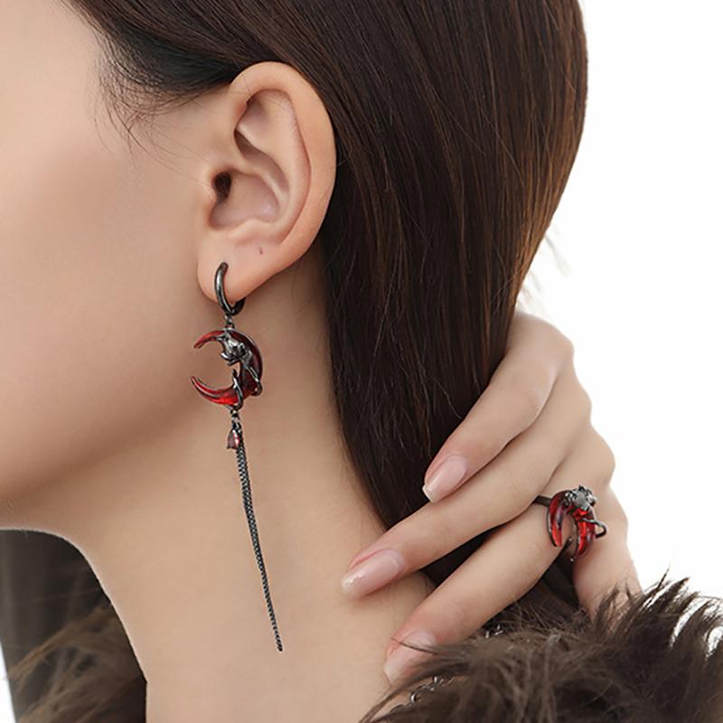 Асимметрия Красная луна Роза Серьги для женщин Стиль Личность Подвеска Серьги Ювелирные изделия Аксессуары Подарки на вечеринку