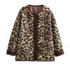 Women'S Leopard Print Casual Loose Long Sleeve Lamb Fleece Jacket