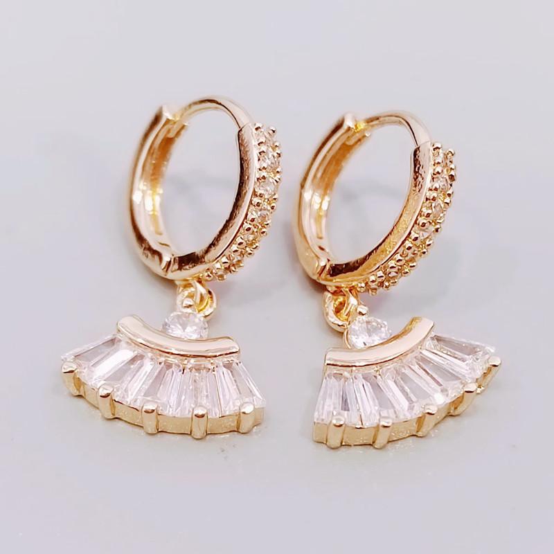 Корейские трендовые веерообразные серьги с цирконием для женщин, модные серьги золотого цвета, ювелирные изделия, свадебные аксессуары