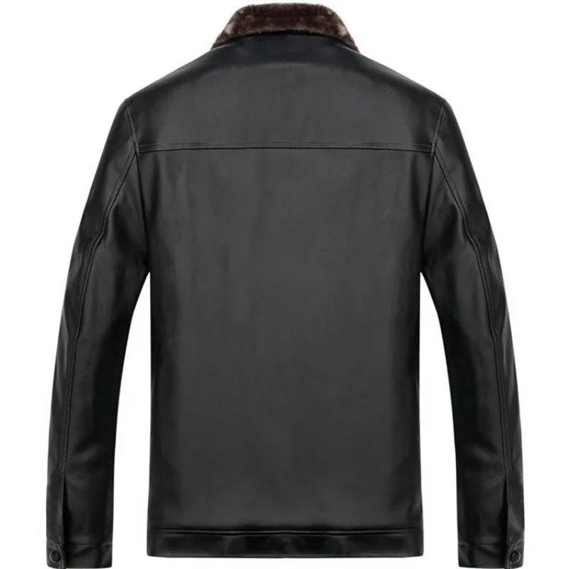 Мужская кожаная куртка, меховая универсальная мужская кожаная куртка с лацканами, средний и новый стиль, мужская одежда, одежда для пап, утолщенный модный бренд