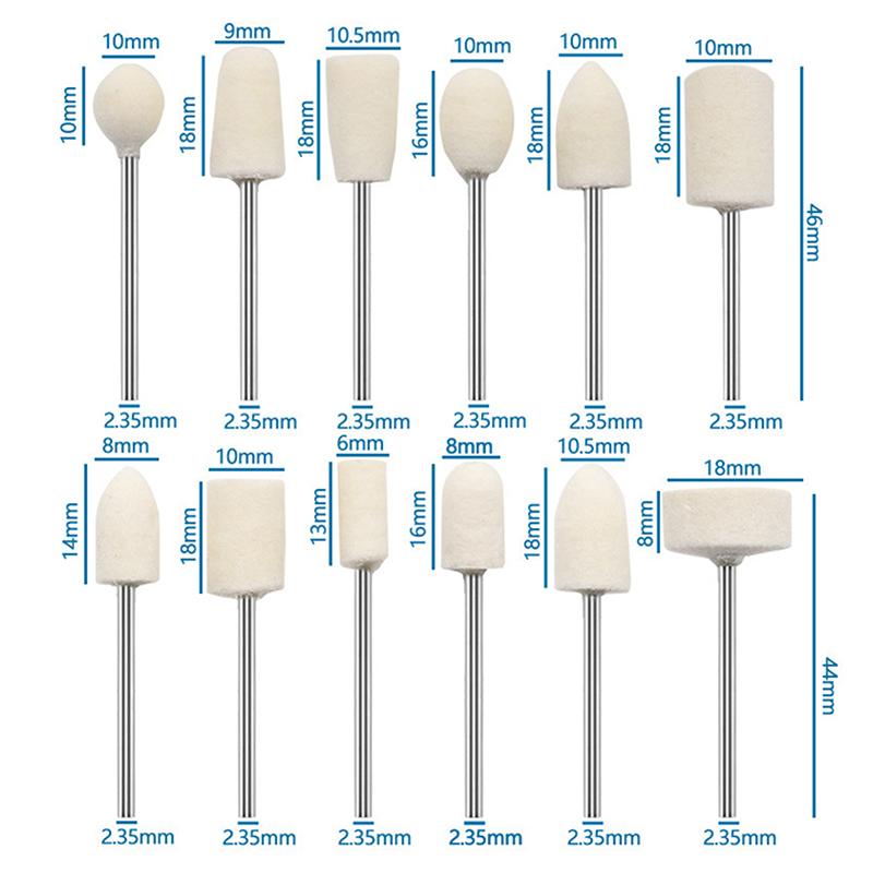 12 Pcs Wool Polishing Head 2.35Mm Shank For Ladies Nails Felt Bobs Engraver Abrasive Tools Grinding Rotary Drill Bit