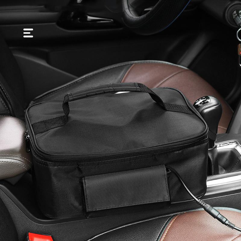 2024 Автомобильный 12 В подогреваемый обеденный изоляционный комплект, электрическая сумка для термоса для еды, дорожная мини-микроволновая печь Bento, черная, большой емкости