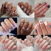 24pcs Detachable Fake Nials Press On Nails Pink Glitter Gold Edge False Nails French Short Square