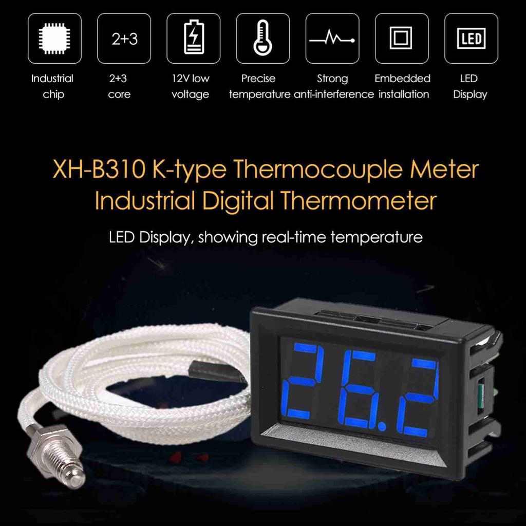 XH B310 Industrial Digital Thermometer 12V Temperature Meter K Type M6 Thermocouple Tester 30 800 Celsius Thermograph