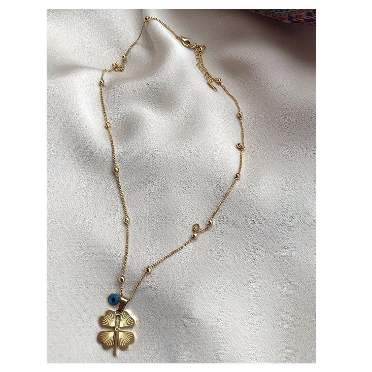 Золотое ожерелье с 4 листами клевера, позолоченное ожерелье, ювелирный аксессуар, подарок