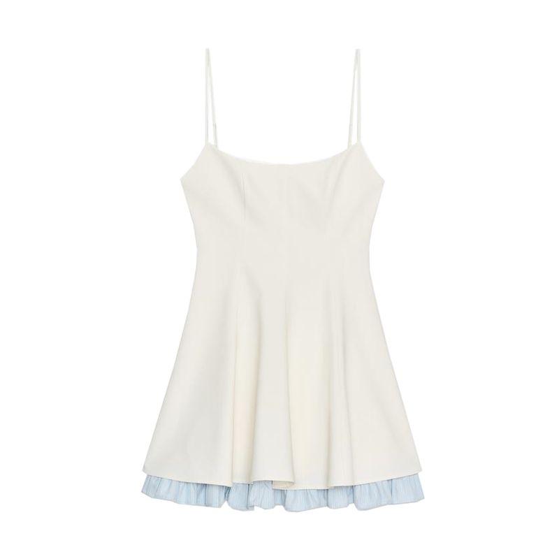 Summer New Product Women's Clothes Minimalist Round Neck Sleeveless Color Contrast Patchwork Hem Short Dress 8020815