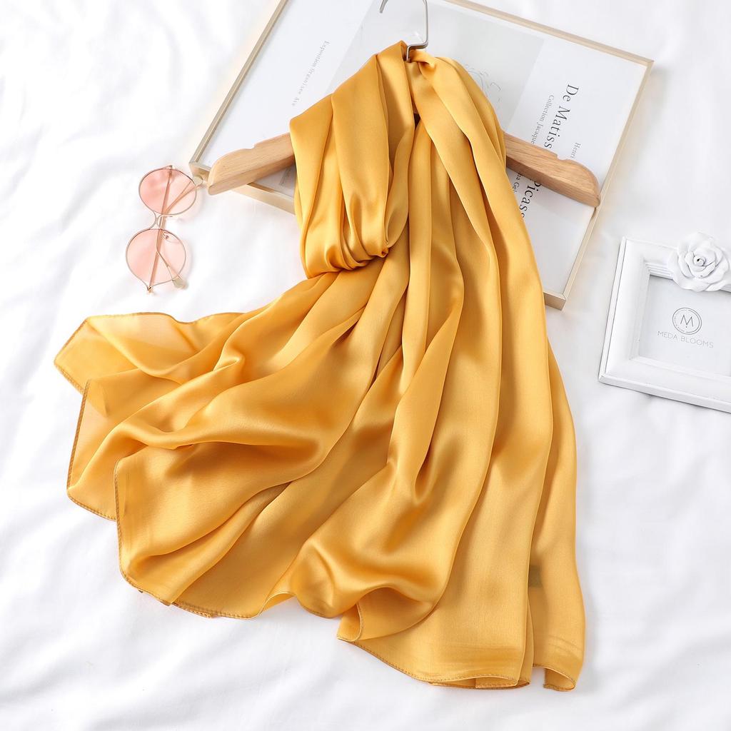 Women's Extra Long Monochrome Silk Scarf - Perfect Sunshade Shawl for Spring, Summer, and Autumn Travel