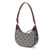 Tory Burch T Monogram Logo Print Zipper Closure Leather Crescent Bag Women Handbags Navy-Blue 158513-405