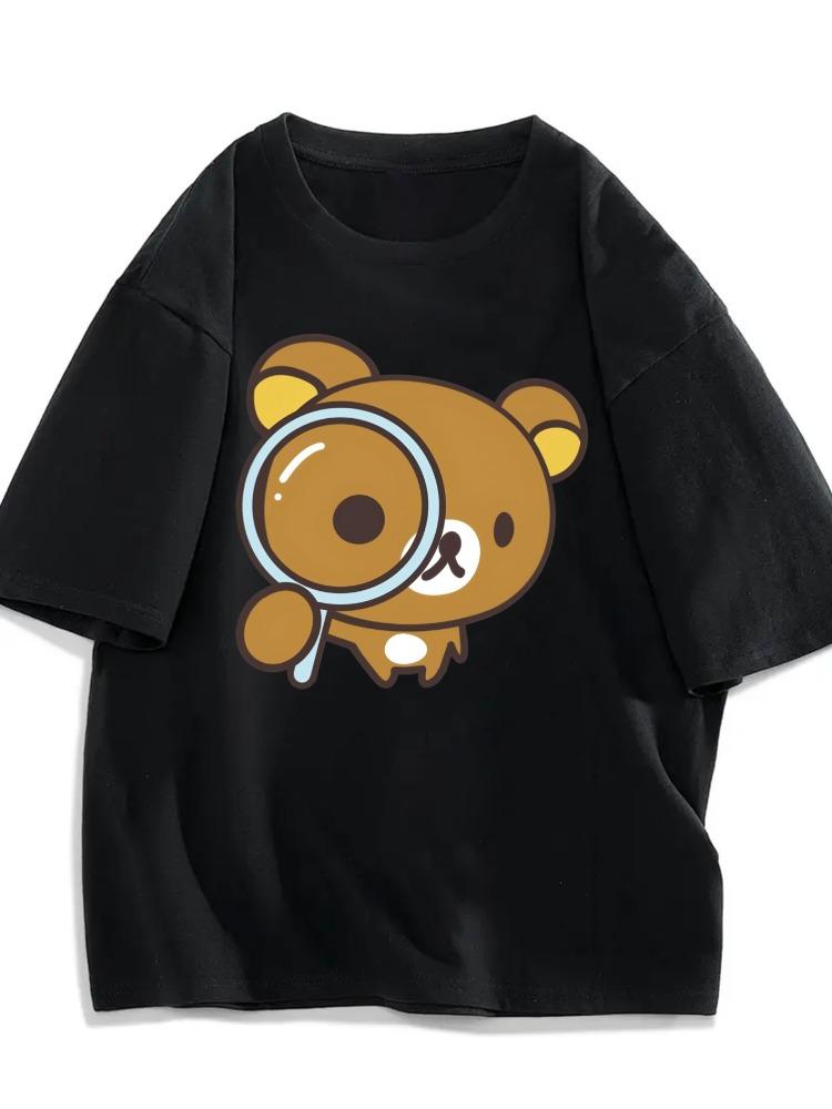 Women Casual ShortSleeve Crew Neck TShirt with Adorable Cartoon Bear Print AllSeason Everyday Wear Cute TShirt Harajuku Shirt