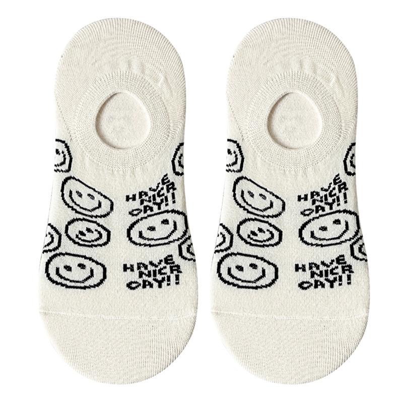 Socks Women'S Autumn Anti-Pilling Boat Socks Cartoon Striped Smiley Short Socks Light Mouth Invisible Cotton Socks