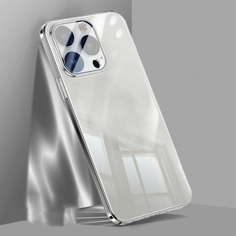 Прозрачный жесткий корпус телефона для iPhone 15 Pro 14 13 Pro Max 12 11 15, роскошная цветная рамка, противоударное стекло, защитный чехол для объектива