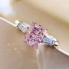 Exquisite Square Inlaid Pink Zircon Rings for Women Classic Shine Silver Color Engagement Wedding Rings Jewelry