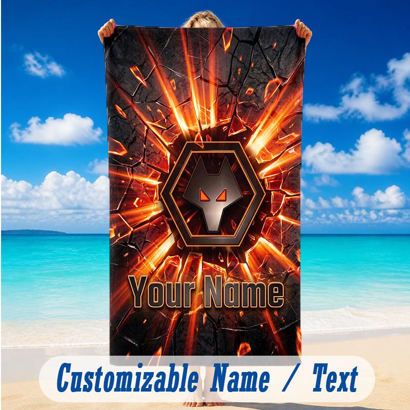 Beach Towel Custom Name Text, Quick Dry Large Towel For Beach HomeWolverhampton Wanderers Football