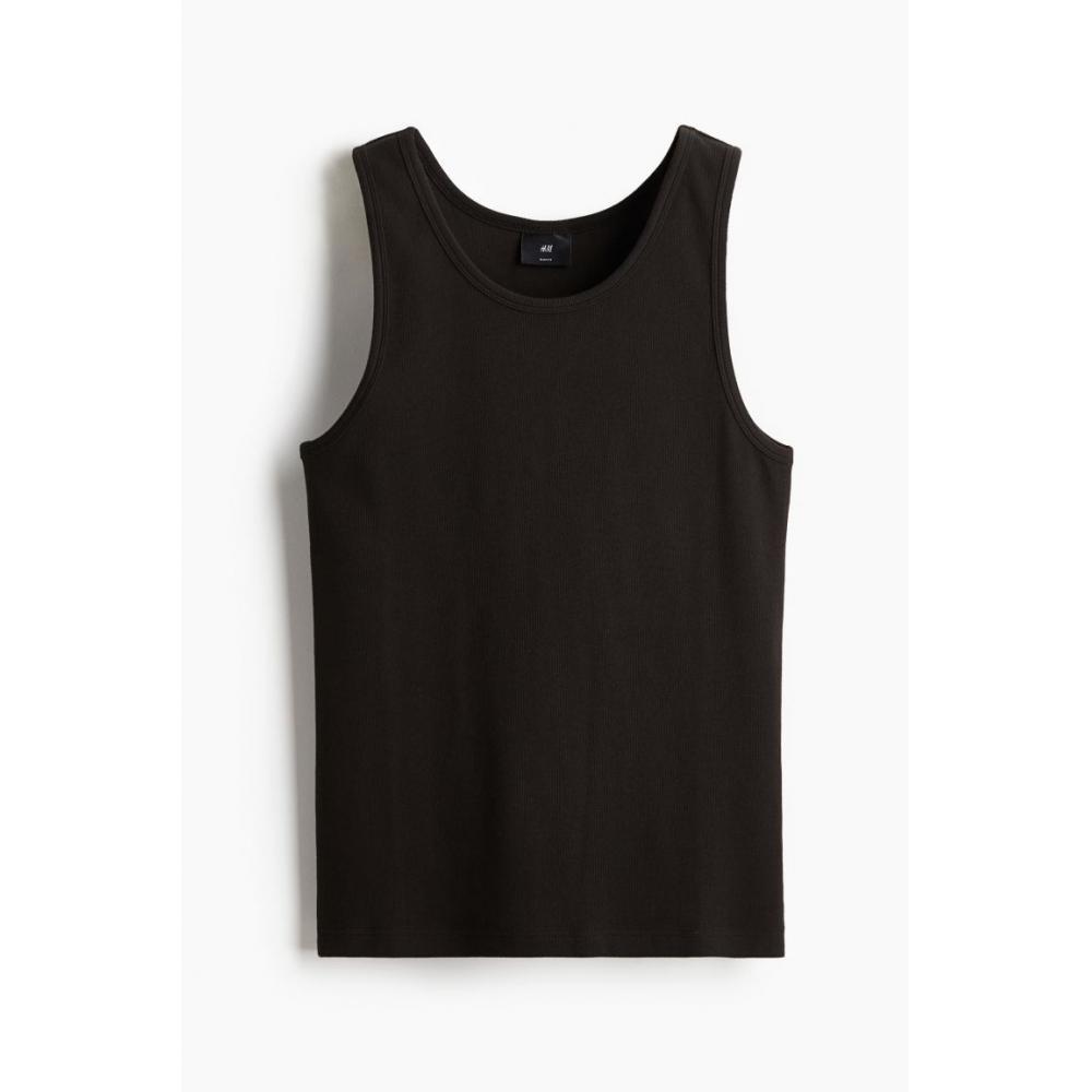 Топ без рукавов HM slimM Fit Ribbed, черный