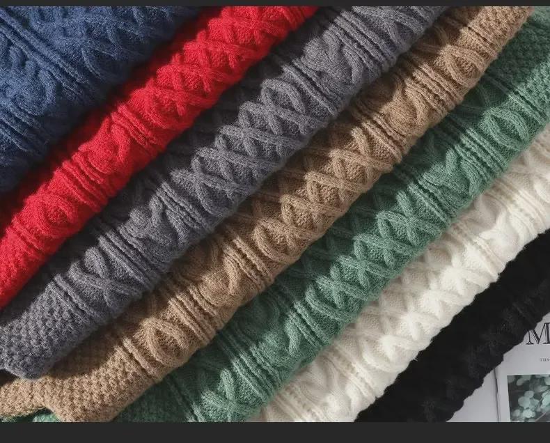 Мужской зимний свитер с косами: Повседневный, однотонный, легкий зрелый стиль, пуловер с круглым вырезом.