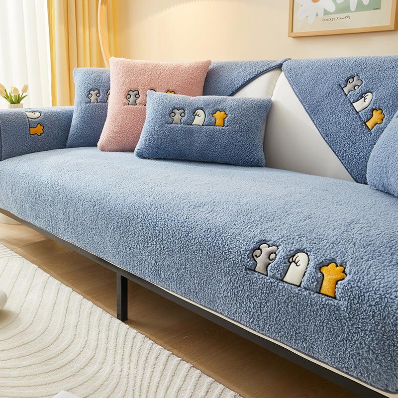 1 шт. Зимний толстый чехол для дивана из овечьей шерсти, нескользящее и не пачкающееся полотенце для сиденья, нордический светлый роскошный плюшевый чехол для дивана, подходит для домашних животных