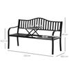 Metal Outdoor Bench with Liftable Middle Table. Patio Loveseat. Garden Bench for Garden. Porch. Seats 2–3 People. Black