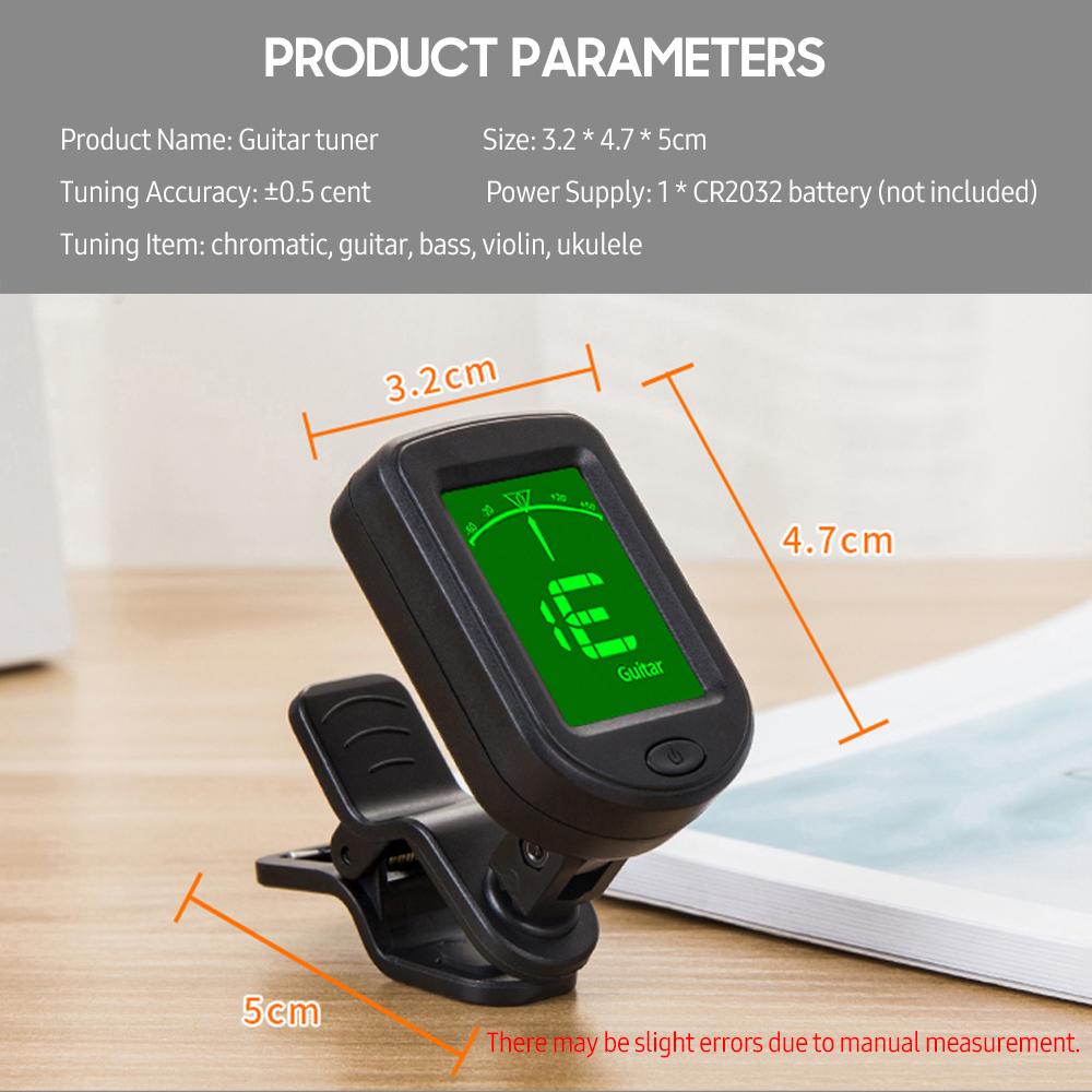T-02 Guitar Tuner Clip-on Chromatic Digital Tuner LCD Display Mini Size Tuner for Acoustic Guitar Ukulele Violin Bass