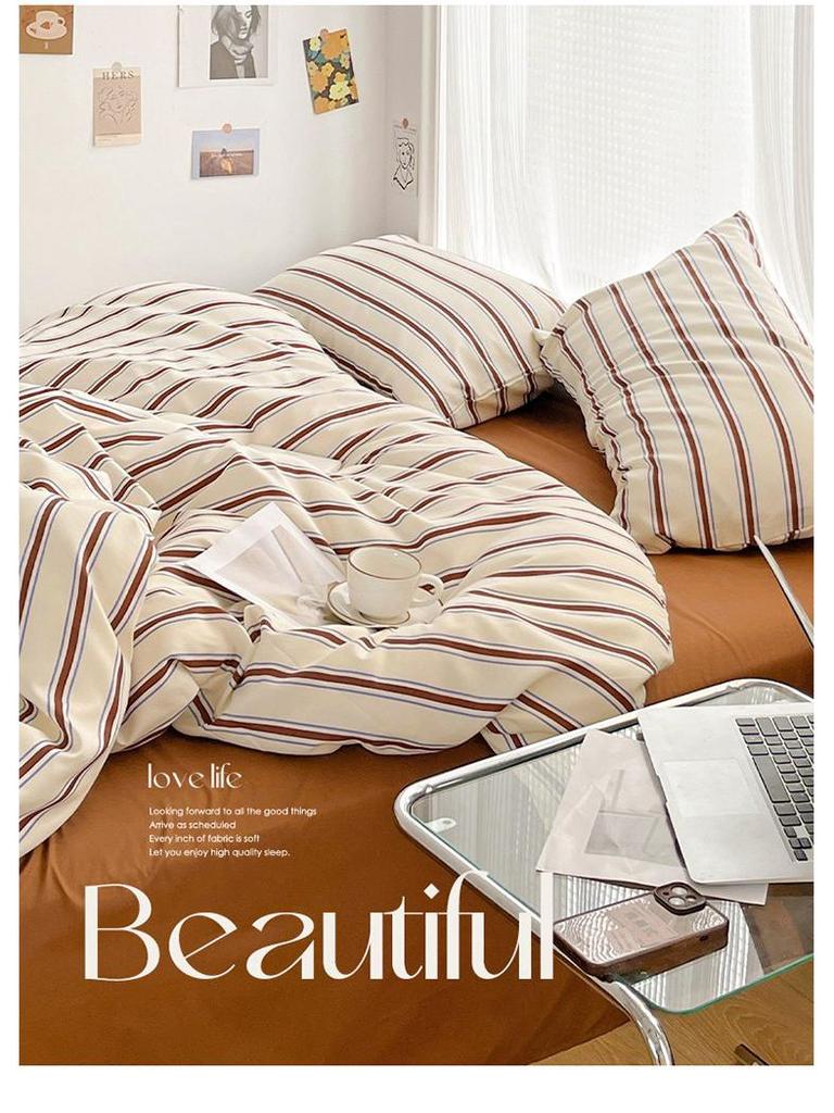 Минималистский комплект постельного белья из хлопка в полоску от японских и корейских блогеров - односпальная/двуспальная кровать для студенческого общежития, постельное белье из 3 предметов