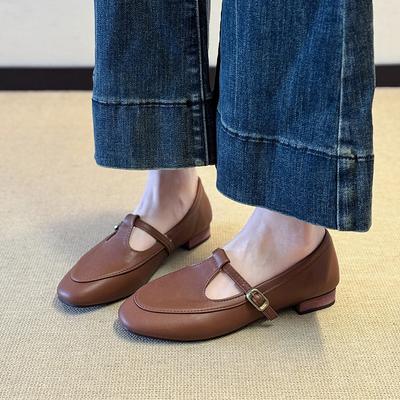 Женские туфли с квадратным носком на низком каблуке, одинарные, осенние, с мелким вырезом, с одним ремешком, водонепроницаемые, нескользящие, низкие