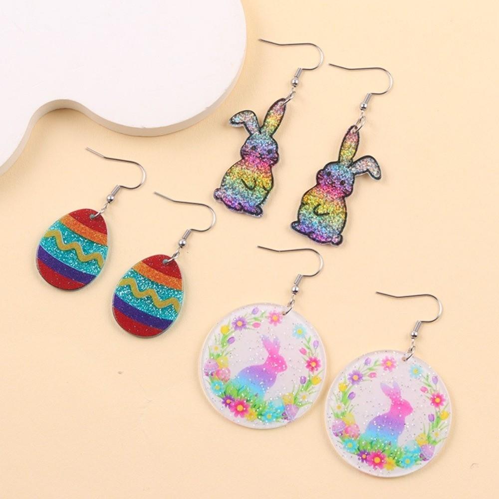 Acrylic Bunny Pendant Earrings Flower Easter Egg Dangle Earrings Easter Egg Earrings Gifts