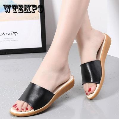 Сандалии и тапочки из натуральной воловьей кожи, женские летние нескользящие мягкие повседневные пляжные вещи на плоской подошве для мам, универсальная одежда