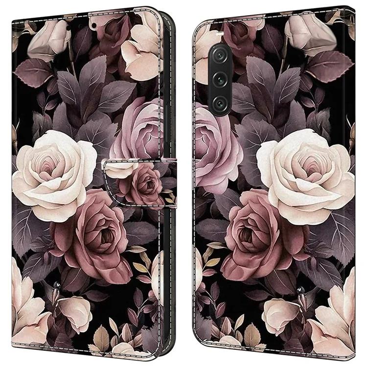 For Sony Xperia 10 V Wallet Phone Case Pattern Printing PU Leather Flip Cover - Flower Vine