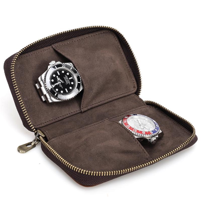 CONTACTS FAMILY Two-Piece Top Grain Cowhide Watch Pouch - Handmade Storage for Couple's Wristwatches