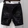 Summer Men's Black Hole Stickers Slim Denim Short Pants Korean Fashion Hip Hop Leggings Harajuku Fashion Men Black Jeans Shorts