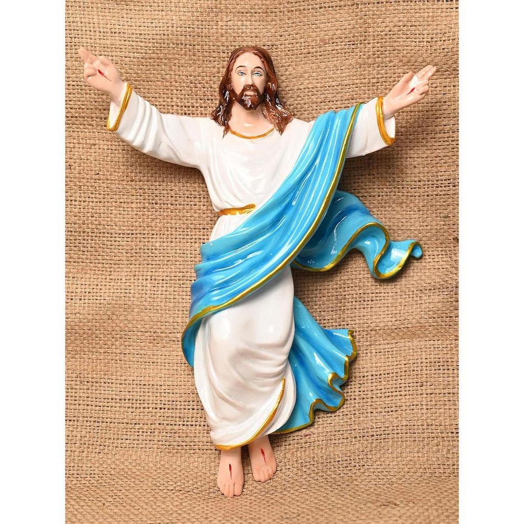 Воскресший Христос / Иисус Христос (3 x 10 x 12 дюймов) Католический идол, идеальный для украшения молитвенной комнаты и подарка (Синий и Белый),