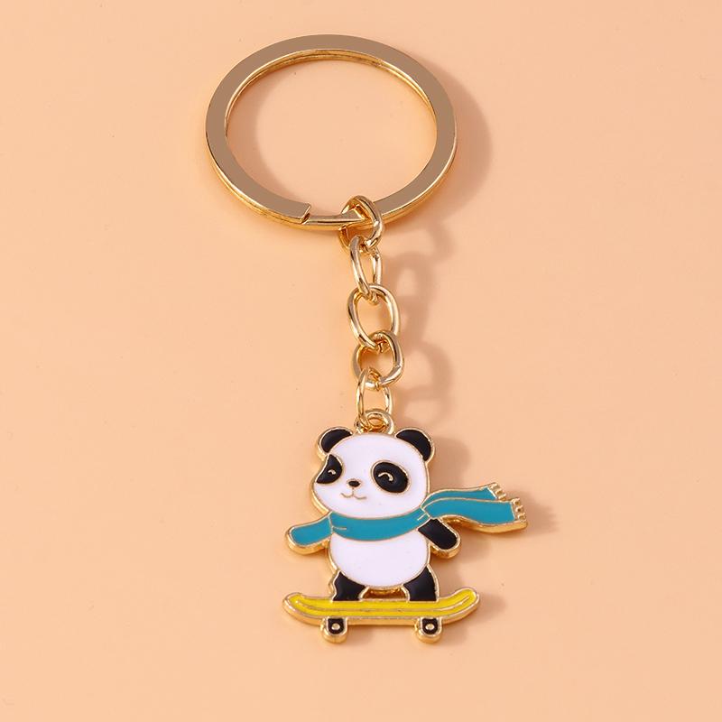 Lovely Enamel Panda Keychain Bamboo Keyring for Men Women Car Key Holder Handbag Pendant DIY Handmade Jewelry Gift