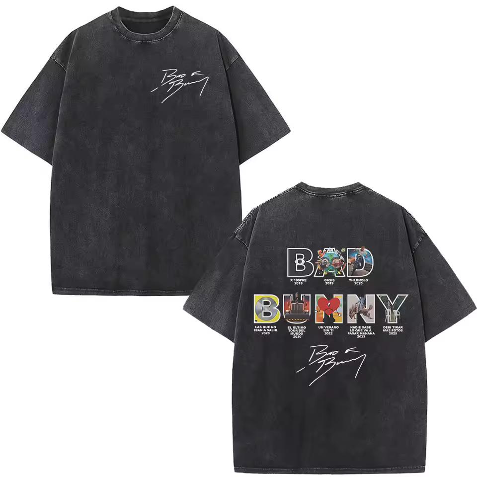 New 2026 Rapper Bad Bunny Washed Vintage T-shirt Debi Tirar Mas Fotos DTMF World Tour Summer T Shirt Men Women Hip Hop T-shirts