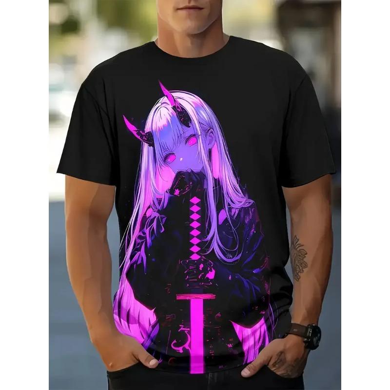 Summer Round Neck 3D Anime Character Print Top Fashionable Casual Short Sleeved Men's T-shirts