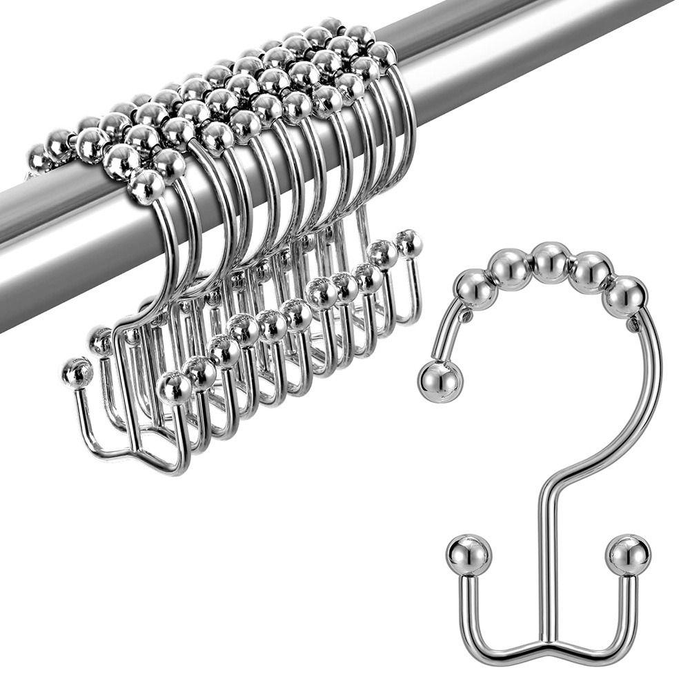 12Pcs Double Sided Shower Curtain Hooks Free Sliding Bathroom Shower Hangers Home
