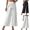Однотонные хлопковые и льняные женские свободные повседневные брюки с кисточками, широкие брюки