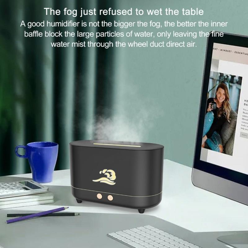 Simulation Aromatherapy Machine Black 225ml 35DB USB Flame Air Diffuser For Coffee Shop Home