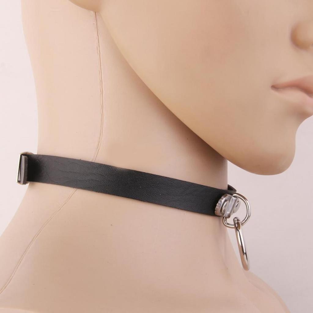 Unisex Gothic Circle Choker Collar Pendant Faux Leather Chain Neck Ring Necklace