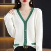 Кардиган-свитер, осенне-зимний женский контрастный вязаный кардиган, свободная вязаная рубашка с v-образным вырезом в западном стиле, свитер с длинными рукавами