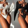 Новый европейско-американский сексуальный купальник-бикини из трех частей с открытыми плечами и шнуровкой