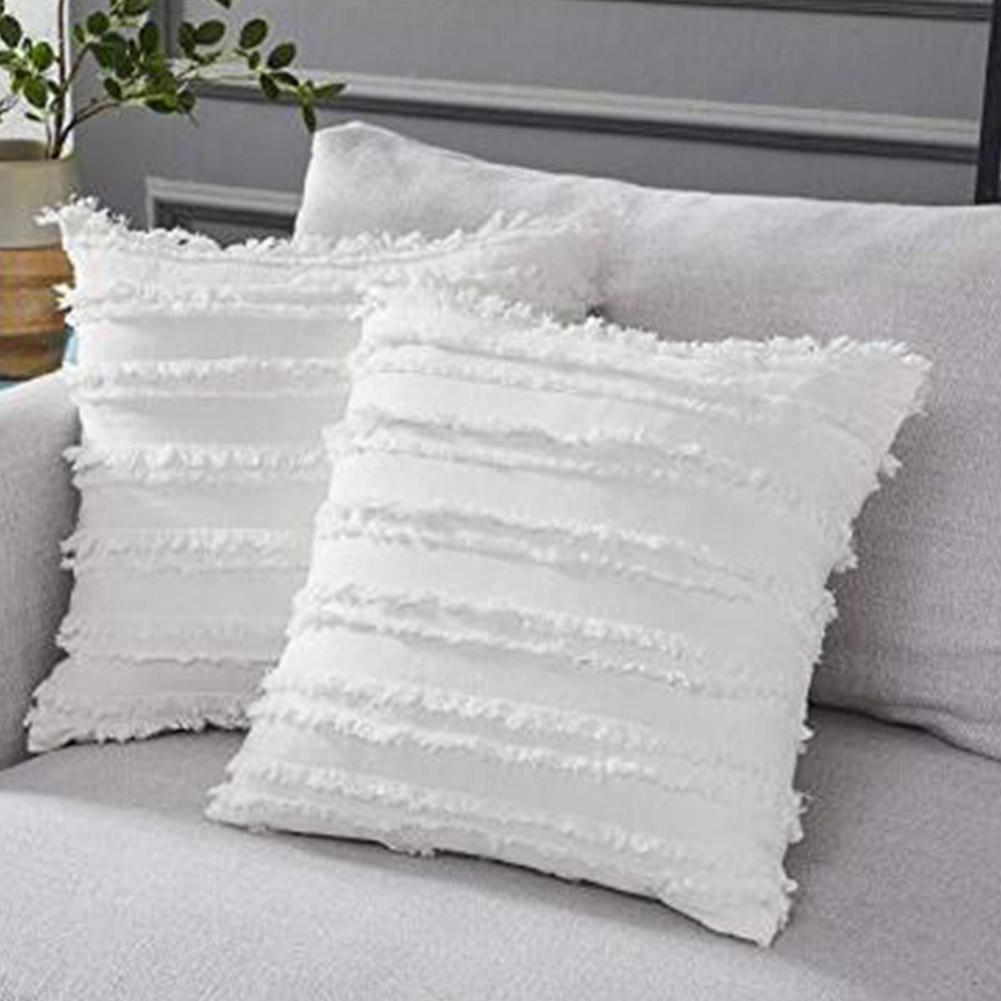 Square Throw Pillow Cover Cotton Linen Tassels Pillow Cover for Living Room Sofa Decor