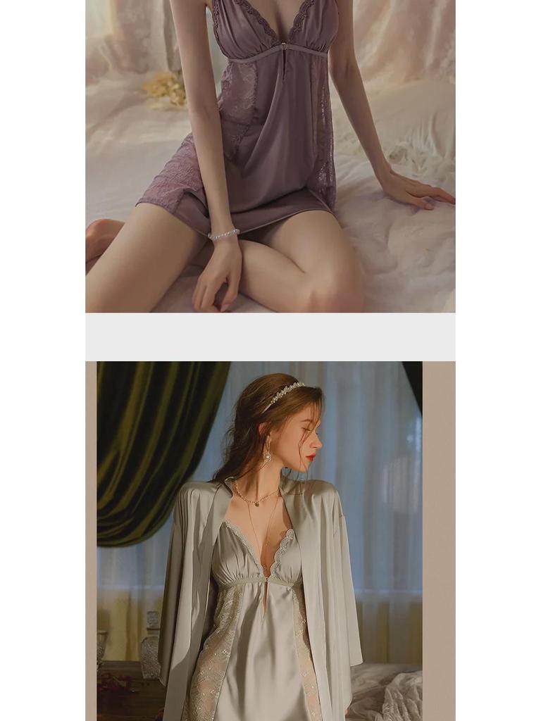 Women's Sexy Backless Nightgown Pajamas Set with Chest Pads