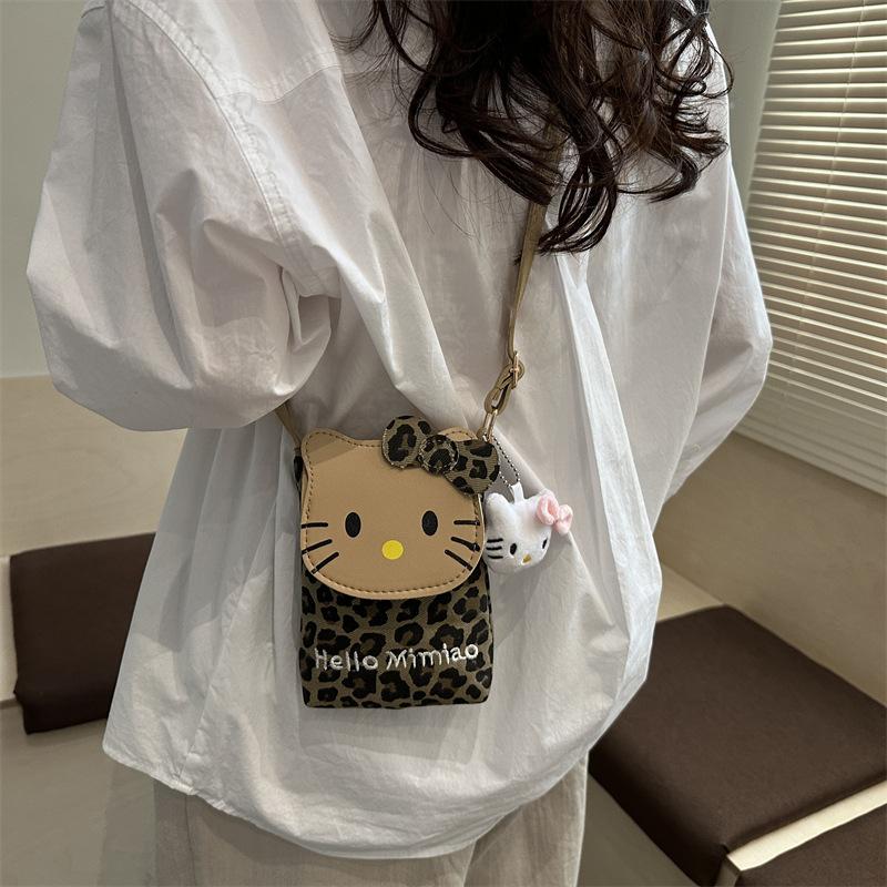 Mobile Phone Bag For Girls, Cute Girl, Retro Leopard Print Cat, Children And Girls Cross Body Bag