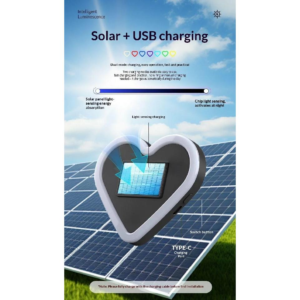 Car Heart-shaped Lights Solar-powered Decorative Lights Colorful LED Warning Lights Triangular Window and Rear Window Decorat