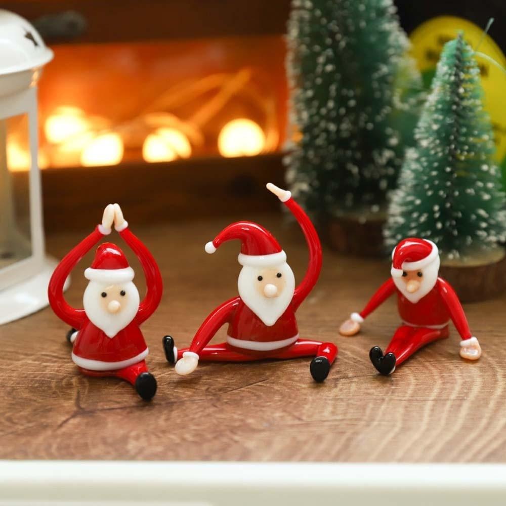 Glossy Glass Yoga Santa Lampwork Cartoon Desktop Statue Handmade Glass Ornament Desktop