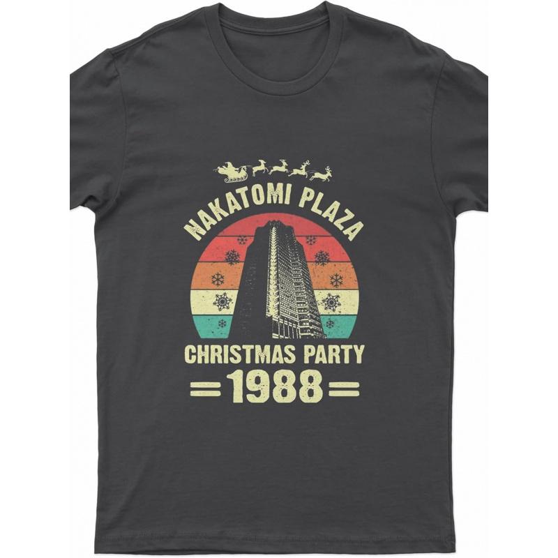 Nakatomi Plaza Christmas Party Funny Vintage T-Shirt - Classic Movie Shirt - Humor Tee - Gift Idea Black