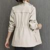 Women's Spring and Autumn Design Double-layer Zipper Collar Waist Thin Trench Coat Solid Color Slim Elegant Jacket
